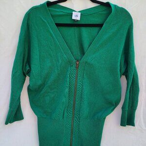 Cabi Green Zip-Up V-Neck Cardigan (M)